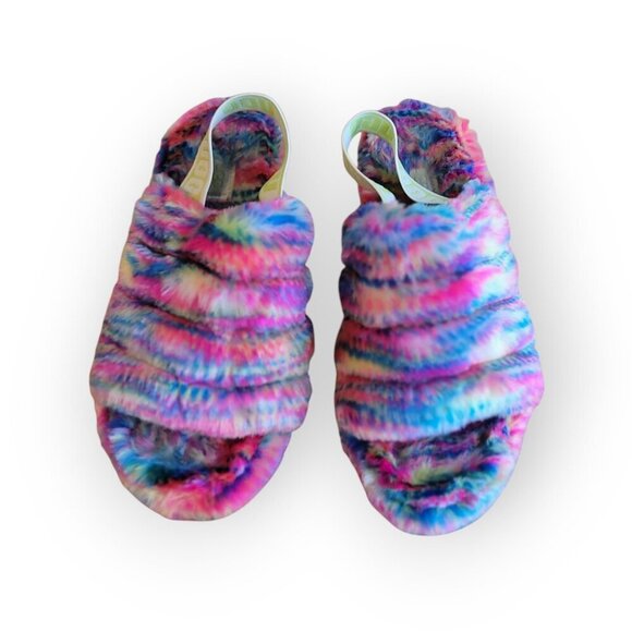 UGG Women's Fluff Yeah Pixelate Rainbow Slip-On Sandals Size 7 - Picture 7 of 14